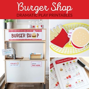 Jeu de rôle dramatique à imprimer Burger Shop, jeu de simulation pour enfants, jeu de rôle de restaurant de hamburgers pour enfants TÉLÉCHARGEMENT IMMÉDIAT PDF imprimable image 1