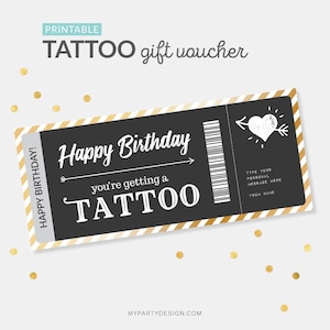 Modèle de bon de tatouage, certificat de tatouage surprise de tatouage, carte-cadeau d'anniversaire - TÉLÉCHARGEMENT IMMÉDIAT - PDF modifiable imprimable