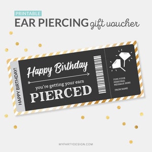 Ear Piercing Certificate Template, Surprise Earrings Voucher, Birthday ...