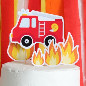Fire Truck Cake Topper, Fireman Party Decorations, Firetruck Birthday Decor - INSTANT DOWNLOAD - Printable PDF