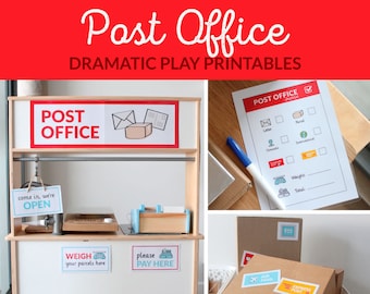 Postkantoor dramatisch spel printables, postbode fantasiespel, posten van brieven of pakketten rollenspel - INSTANT DOWNLOAD - afdrukbare bewerkbare PDF