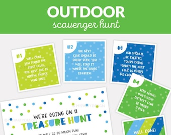Outdoor Scavenger Hunt Clues, Editable Clue Cards for Birthday Treasure Hunt for Kids - INSTANT DOWNLOAD - Printable PDF with Editable Text