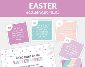 Easter Scavenger Hunt Clues, Editable Clue cards for indoor Egg Hunt, Kids Easter Game - INSTANT DOWNLOAD - Printable PDF with Editable Text