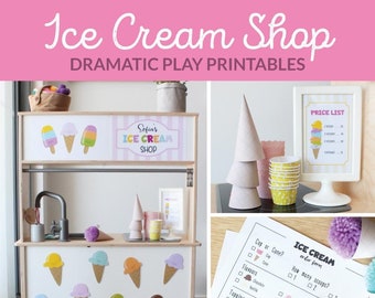 Ice Cream Shop Dramatic Play Set, Pretend Play Ice Cream Parlor, Imaginative Play - INSTANT DOWNLOAD - Printable PDF with Editable Text