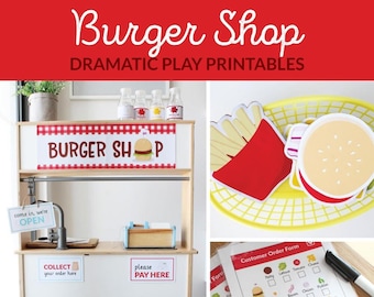 Burger Shop Dramatic Play Printables, Kids Pretend Play, Hamburger Restaurant Role Play for Children - INSTANT DOWNLOAD - Printable PDF