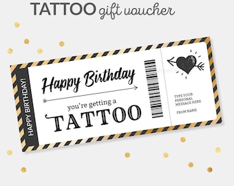 Tattoo cadeaubon sjabloon, verjaardagscadeaukaart, get geïnkt verrassing tattoo certificaat - INSTANT DOWNLOAD - afdrukbare bewerkbare PDF