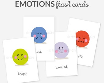 Printable Emotions Flash Cards, Learn the Feelings, Homeschool Early Learning, Toddler Montessori School - INSTANT DOWNLOAD - Printable PDF