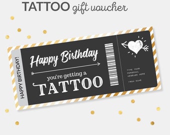 Modèle de bon de tatouage, certificat de tatouage surprise de tatouage, carte-cadeau d'anniversaire - TÉLÉCHARGEMENT IMMÉDIAT - PDF modifiable imprimable