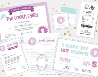 Tooth Fairy Kit - Letter, Receipt, Envelope, Lost Teeth Certificate, Photo Sign, Tooth Tracker - INSTANT DOWNLOAD - Printable Editable PDF