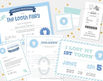 Tooth Fairy Kit - Letter, Receipt, Envelope, Lost Teeth Certificate, Photo Sign, Tooth Tracker - INSTANT DOWNLOAD - Printable Editable PDF