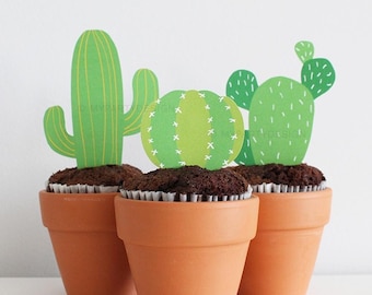 Cactus Cupcake Toppers, Cacti Birthday Cupcakes, Mexican Fiesta Party Decorations, Llama Party - INSTANT DOWNLOAD - Printable PDF