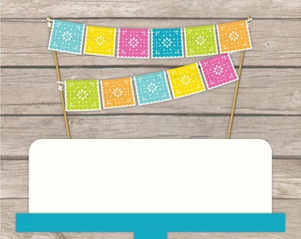 Papel Picado Cake Topper, Cinco de Mayo Mini Bunting Decoration for a Mexican Fiesta or Birthday Party - INSTANT DOWNLOAD - Printable PDF