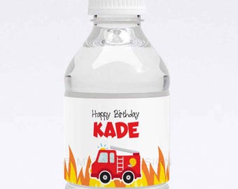 Firetruck Birthday Decorations, Bottle Labels, Fireman Birthday, Fire Truck Party - INSTANT DOWNLOAD - Printable PDF with Editable Text