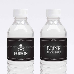 Halloween Bottle Labels - Black & White Halloween Party - Halloween Party Decoration - INSTANT DOWNLOAD - Printable PDF with Editable Text