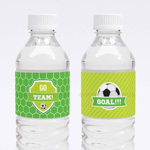 Soccer Bottle Labels, Sports Birthday Party Decorations, Game Water Bottle Wrappers - INSTANT DOWNLOAD - Printable PDF with Editable Text