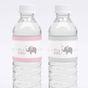 Elephant Bottle Labels, Girl Baby Shower, Pink Decorations - INSTANT DOWNLOAD - Printable PDF with Editable Text