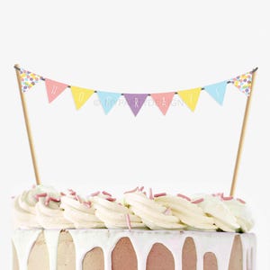 Bunting Cake Topper - Confetti Party Cake Bunting - Printable Mini Banner - INSTANT DOWNLOAD - Printable PDF with Editable Text