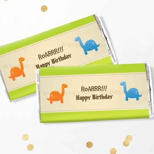 Dinosaur Chocolate Wrappers, Dino Decorations, Boy Birthday Party Favors - INSTANT DOWNLOAD - Printable PDF with Editable Text