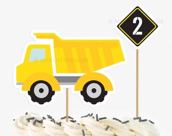Baustelle Tortendeko, Lastwagen Party Printables, Geburtstagsdekoration für Jungen - SOFORTIGER DOWNLOAD - Druckbare PDF mit bearbeitbarem Text