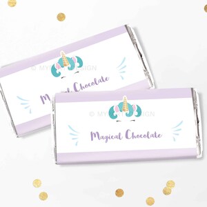 Unicorn Chocolate Wrapper, Birthday Party Favors, Unicorn Candy Labels, Pastel Purple - INSTANT DOWNLOAD - Printable PDF with Editable Text