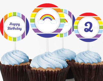 Rainbow Cupcake toppers, Rainbow Party Decorations, Color Art Birthday Decor - INSTANT DOWNLOAD - Printable PDF with Editable Text