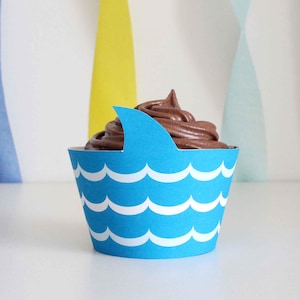 Shark Cupcake Wrappers, Under the Sea Party Decorations, Shark Birthday Cupcake Liners, Fish Decor - INSTANT DOWNLOAD - Printable PDF