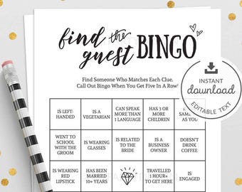 Find the Guest Bingo, Bachelorette or Bridal Shower Game, Wedding Icebreaker, Virtual Hens Party - INSTANT DOWNLOAD - Printable Editable PDF