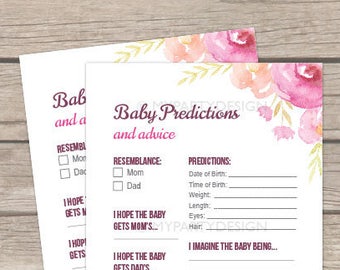 Baby Predictions and Advice Card, Floral Baby Shower Game - INSTANT DOWNLOAD - Printable PDF with Editable Text (BB04)