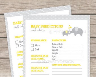 Mommy Advice Cards Printable Yellow Elephant Baby Shower - Etsy