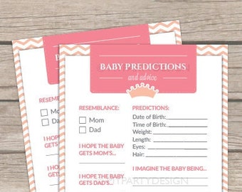 Baby Predictions and Advice Card, Princess Baby Shower Game, Pink BabyShower - INSTANT DOWNLOAD - Printable PDF with Editable Text