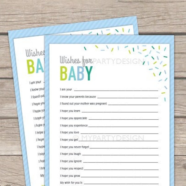 Wishes for Baby Card, Baby Sprinkle, Boy Baby Shower Game, Sprinkles - INSTANT DOWNLOAD - Printable PDF with Editable Text (BB03)