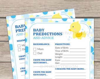 Baby Predictions and Advice Card, Rubber Duck Baby Shower Game, Ducky BabyShower - INSTANT DOWNLOAD - Printable PDF with Editable Text