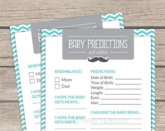 Baby Predictions and Advice Card, Little Man Baby Shower Games, Mustache BabyShower - INSTANT DOWNLOAD - Printable PDF with Editable Text