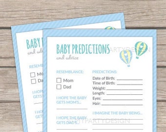 Baby Predictions and Advice Card, Hot Air Balloon Baby Shower Game for Boy - INSTANT DOWNLOAD - Printable PDF with Editable Text