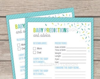 Baby Predictions and Advice Card, Baby Sprinkle, Boy Baby Shower, Sprinkles - INSTANT DOWNLOAD - Printable PDF with Editable Text (BB03)