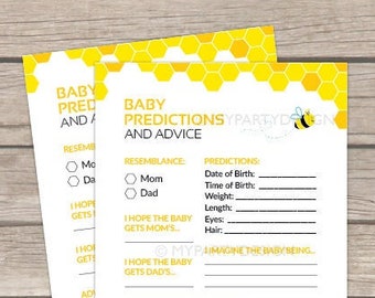 Baby Predictions and Advice Card, Bee Baby Shower, Gender Neutral BabyShower Game - INSTANT DOWNLOAD - Printable PDF with Editable Text