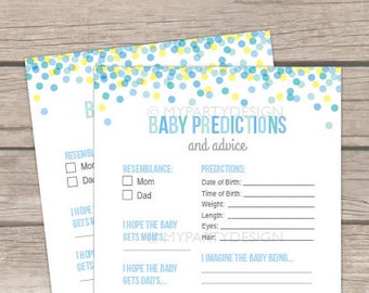Baby Sprinkle Predictions and Advice Card, Boy Baby Shower Game - INSTANT DOWNLOAD - Printable PDF with Editable Text (BB02)