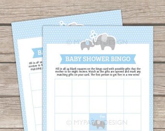 Baby Shower Bingo, Blue Elephant BabyShower Game, Boy - INSTANT DOWNLOAD - Printable PDF with Editable Text