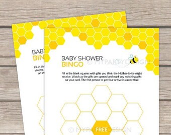 Baby Shower Bingo, Bee Baby Shower Game, Gender Neutral BabyShower, Yellow - INSTANT DOWNLOAD - Printable PDF with Editable Text