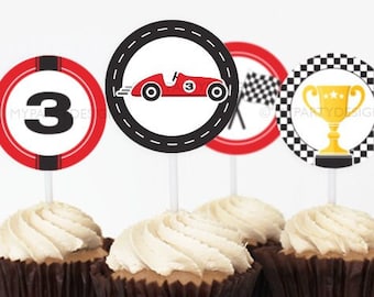 Race Car Cupcake Toppers, Car Party Decorations, Boy Birthday Party - INSTANT DOWNLOAD - Printable PDF with Editable Text