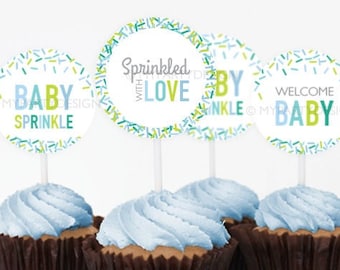 Baby Sprinkle Cupcake Toppers, Baby Sprinkle Decorations, Boy Baby Shower Decor, Sprinkles - INSTANT DOWNLOAD - Printable PDF (BB03)