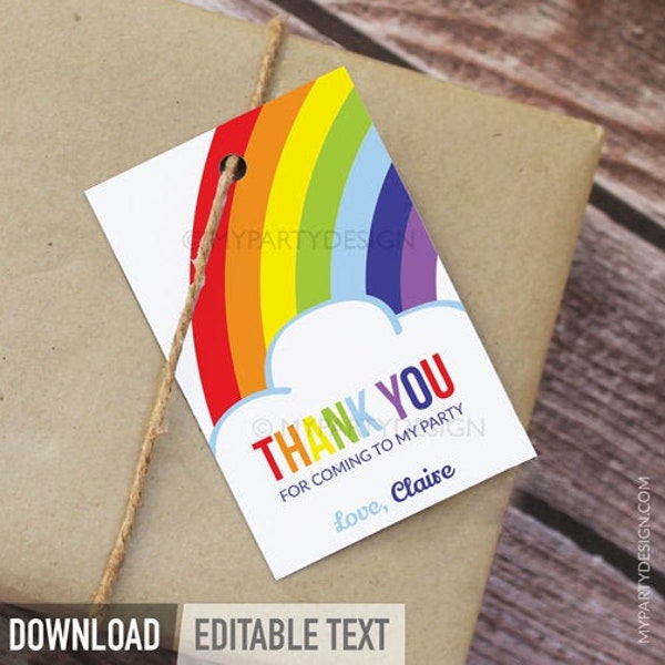 Rainbow Thank You Tags, Rainbow Party Favors, Printable Decorations - INSTANT DOWNLOAD - Printable PDF with Editable Text