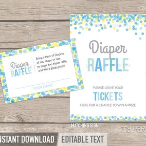 Diaper Raffle Tickets and Sign, Baby Sprinkle, Boy Baby Shower - INSTANT DOWNLOAD - Printable PDF with Editable Text (BB02)