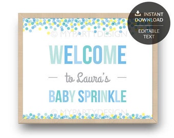 Baby Sprinkle Welcome Sign, Boy Baby Shower, Landscape - INSTANT DOWNLOAD - Printable PDF with Editable Text (BB02)