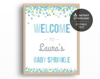 Baby Sprinkle Sign, Boy Baby Shower, Editable Welcome Sign, Portrait - INSTANT DOWNLOAD - Printable PDF with Editable Text (BB02)