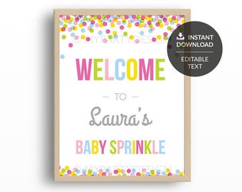 Baby Sprinkle Welcome Sign, Baby Shower Party Decorations - INSTANT DOWNLOAD - Printable PDF with Editable Text (BB01)