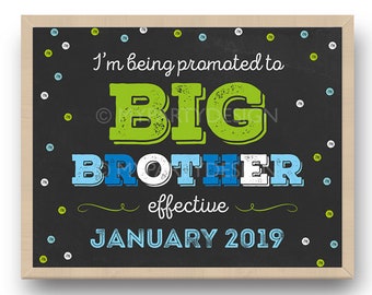 Promoted to Big Brother, Printable Second Pregnancy Announcement Chalkboard Sign, 2nd Baby Photo - INSTANT DOWNLOAD - Printable Editable PDF