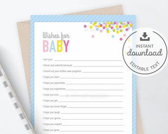Wünsche für Babykarte, Baby Sprinkle Babyparty Spiel, Sprinkle BabyShower - SOFORTIGER DOWNLOAD - Druckbare PDF mit bearbeitbarem Text (BB01)