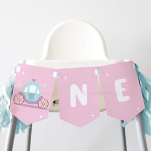Princess High Chair Banner for First Birthday, Fairytale 1st Birthday Party Decoration - INSTANT DOWNLOAD - Printable PDF