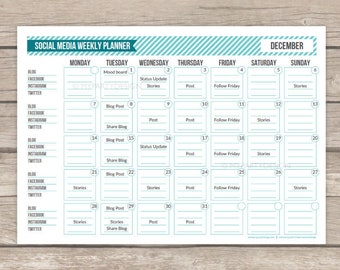 Social Media Planner, Printable Monthly Calendar, Editable Planner, Digital Diary - INSTANT DOWNLOAD - Printable PDF with Editable Text
